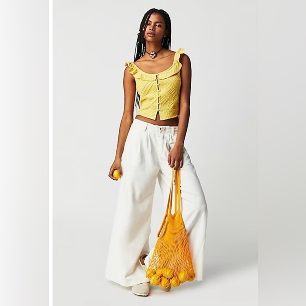 Free People Riviera Lace Tank Top in Yellow NWOT